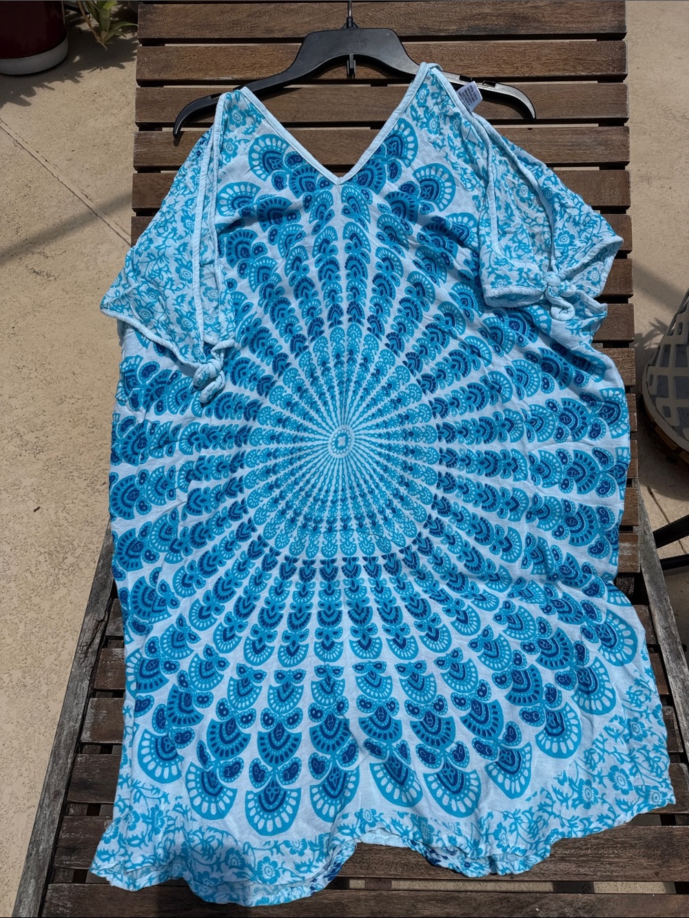 Turquoise Blue Printed V-Neck Swim Coverup